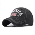 Professionelle verwaschene schwarze Baseballkappe mit Amerika-Stickerei und USA-Flagge - Reguläre Passform / Schwarz