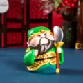 Simpatica statuina di Guan Yu in resina con alabarda, mini ornamento da scrivania regalo - Guan Yu / Verde