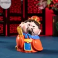 Statuetta di Caishen Dio della Ricchezza in resina miniatura portafortuna decoro - Wang Hai / Rosso