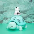 Detailed view of a cyan turtle storage ornament with a cute panda on a lotus lid - Turtle Panda Style / Light Green (Panda)