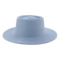 Dettaglio di un cappello di paglia a testa piatta celeste per le attività estive. - M（56-58cm） / Celeste