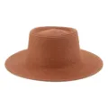 Vista dettagliata del cappello di paglia marrone a tesa larga per il sole estivo - M（56-58cm） / rosso mattone