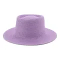 Elegante cappello di paglia lavanda a cima piatta con trama a tesa larga dettagliata - M（56-58cm） / Viola