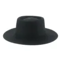 Klassischer schwarzer Strohhut mit flacher Krone und breiter Krempe für Sonnenschutz - M (56-58cm) / Schwarz