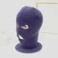 Passamontagna in maglia a tre fori viola scuro per il ciclismo all'aperto e il calore - Taglia Unica (3 Fori) / Blu Notte