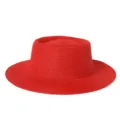 Eleganter roter Strohhut mit breiter Krempe für den Strand und Sonnenschutz im Sommer - M (56-58cm) / Rot