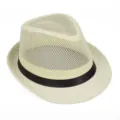 Chapeau fedora en maille crème respirant avec bande noire pour protection solaire - 56-58cm / Beige