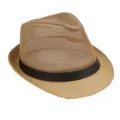Chapeau de paille Fedora d'été respirant avec calotte en résille et ruban - 56-58cm / Kaki