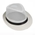 Chapeau fedora en maille blanche respirante avec ruban noir pour protection solaire. - 56-58cm / Blanc
