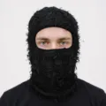 Handgefertigte, abgenutzte schwarze Strick-Sturmtube mit einer zotteligen Textur - Einheitsgröße / Distressed Strickstil / Ganz Schwarz