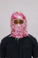 Distressed rosa und rote Strick-Sturmaske Balaclava für Winter Streetwear Mode. - Einheitsgröße / Distressed Strickstil / Rosa und Rot
