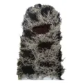 Zerstörte, zottelige Strick-Balaclava-Maske in Braun und Weiß für winterliche Wärme - Einheitsgröße / Distressed Strickstil / Kaffee Weiß