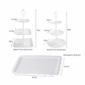 European style plastic dessert stand and fruit plate 10-piece set with detailed sizes. - 3 Sets Each Square & Round 3-Tier White Rods + 4 White Lace Rectangular Trays