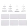 Weiße 3-stöckige Cupcake-Ständer und rechteckige Desserttabletts für Party und Hochzeit. - Je 1 Set quadratische, Kirschblüten-, sechseckige & runde Ständer mit weißem Stab + 6 weiße rechteckige Spitzentabletts