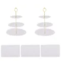 Europäische 3-stöckige Etagere und Teller Set für Party Hochzeit Kuchen Display. - 2 Sets Kronen-Ständer 3-stöckig mit goldenen Stäben & 3 weiße rechteckige Spitzentabletts
