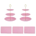 3-stöckige rosa Etagere und rechteckige Serviertabletts Set für die Party und Desserttisch. - 2 Sets geriffelte Etagere mit 3 Etagen in Roségold und 3 rosa Spitzentabletts