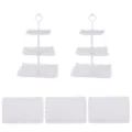 European style 3 tier cupcake stand white plastic dessert display tray party wedding decor - 2 Sets Square 3-Tier White Rods + 3 White Lace Rectangular Trays