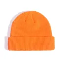 Stylish bright orange ribbed knit cuff beanie for warm autumn and winter outdoor wear - One Size / Orange Red