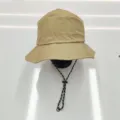 Close-up of quick-dry waterproof bucket hat with adjustable chin strap for hiking - M (56-58cm) / Bucket Hat / Khaki