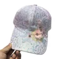 Summer breathable lace baseball cap for women with floral embroidery and iridescent sequins - One Size (Adjustable) / Light Purple