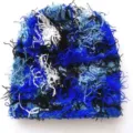Unique camouflage knitted beanie with shaggy blue fringe for winter outdoor warmth - One Size / Lake Blue Camouflage