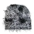 Distressed camouflage knitted beanie featuring black, white, and grey fuzzy textures - One Size / Black Gray White