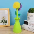 Cepillo de limpieza de ollas de mango largo con forma de girasol, utensilio de cocina. - Verde