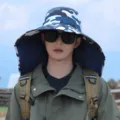 Sombrero de sol de camuflaje para hombre con ala ancha y protector de cuello anti-UV pro - Sombrero de Escalada con Mantón Grande / Camuflaje Azul Marino