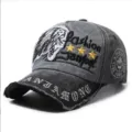 Detailed view of distressed cotton baseball cap with Indian embroidery and patches. - One Size(55-60cm) / Black