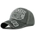 Detailed view of distressed gray baseball cap featuring bold white 86 embroidery and text - 55-60cm / Green Black