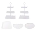 Soporte de plástico blanco para cupcakes de 3 niveles, juego de bandejas de postre. - 2 juegos de varillas blancas de 3 niveles cuadradas + 1 bandeja cuadrada blanca + 1 bandeja de corazón blanca + 1 bandeja redonda blanca