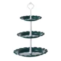 Soporte para tartas de 3 niveles estilo europeo, frutero verde oscuro para postres y el té. - Soporte de gota de 3 niveles - Vara blanca y verde oscuro