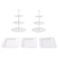 Soporte de postre de plástico de 3 niveles de estilo europeo con bandejas rectangulares. - 2 juegos de soporte redondo 3 niveles blanco y 3 bandejas cuadradas grabadas blancas