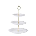 Soporte para tartas de estilo europeo de 3 niveles bandeja de fruta blanca té de la tarde - Soporte de gota de 3 niveles - Vara dorada y blanco