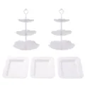 Conjunto de soportes de plástico blanco de 3 niveles para cupcakes y bandejas rectangulares. - 2 juegos de soporte sakura 3 niveles blanco y 3 bandejas cuadradas grabadas blancas