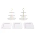 Detalles del soporte de postres de 3 niveles blanco, bandeja de té estilo europeo. - 2 juegos de varillas doradas de 3 niveles redondas + 3 bandejas cuadradas con relieve blancas