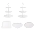 Juego de soporte para postres de plástico blanco de 3 niveles y bandeja para fiesta de té. - 2 juegos de varillas blancas de 3 niveles redondas + 1 bandeja cuadrada blanca + 1 bandeja de corazón blanca + 1 bandeja redonda blanca