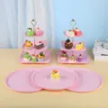Présentoir à dessert rose à 3 niveaux et plateaux pour mariages et fêtes. - Support Carré À Rayures Avec Plateau Rond / 2 Présentoirs À Étages Et 3 Plateaux / Rose