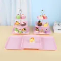 Présentoir à gâteaux rose à 3 étages et plateaux à dessert rectangulaires chics - Support Carré À Rayures Avec Plateau Carré / 2 Présentoirs À Étages Et 3 Assiettes / Rose