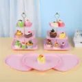 Présentoirs à gâteaux roses à plusieurs niveaux et plateaux à desserts en forme de cœur - Support Carré À Rayures Avec Plateau En Cœur / 2 Présentoirs À Étages Et 3 Plateaux / Rose