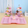 Élégant présentoir à gâteaux rose à 3 niveaux avec plateaux rectangulaires pour desserts de mariage - Support Carré Gaufré Avec Plateau Carré Gaufré / 2 Présentoirs À Étages Et 3 Plateaux / Rose