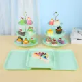Présentoir à gâteaux à 3 niveaux vert menthe et plateau de service pour desserts - Support rond gaufré avec plateau carré / 2 Présentoirs À Étages Et 3 Plateaux / Vert menthe