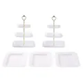 Support à gâteau en plastique à 3 niveaux Présentoir de dessert européen Fête Mariage SKU - 2 Ensembles de supports à 3 niveaux gaufrés carrés à tiges dorées et 3 plateaux carrés gaufrés blancs