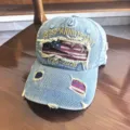 Vintage-Baseballcap aus Denim mit Stickerei zum 250. Jahrestag der USA im Used-Look - Einheitsgröße(55-60cm) / Flagge Hellblau