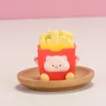 Cute pig themed french fries resin figurine desktop decoration on wooden plate - Pink (Pig Fries)
