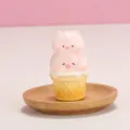 Cute double-layered pink pig ice cream cone figurine for desk decoration. - Pink (Pig Ice Cream)