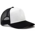 Detailansicht einer schwarz-weißen Wildleder-Mesh-Trucker-Kappe mit gebogenem Schirm. - Suede Mesh / 55-60cm / Weiß/Schwarze Krempe