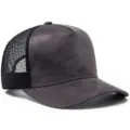 Detailansicht einer hochwertigen dunkelgrauen Wildleder 5-Panel Trucker Cap mit Mesh - Suede Mesh / 55-60cm / Grau