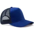 Detailansicht einer blauen 5-Panel-Trucker-Kappe aus Wildleder mit atmungsaktivem Netz. - Suede Mesh / 55-60cm / Blau