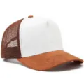 Seitenansicht einer zweifarbigen Suede-Mesh-Baseballkappe in Weiß und Braunfarben - Suede Mesh / 55-60cm / Weiß/Karamell Krempe